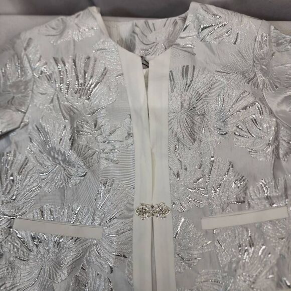 Women's 12 White Two Piece Dress Church Suit Formal Jacquard Embroidery Jacket - Picture 11 of 15